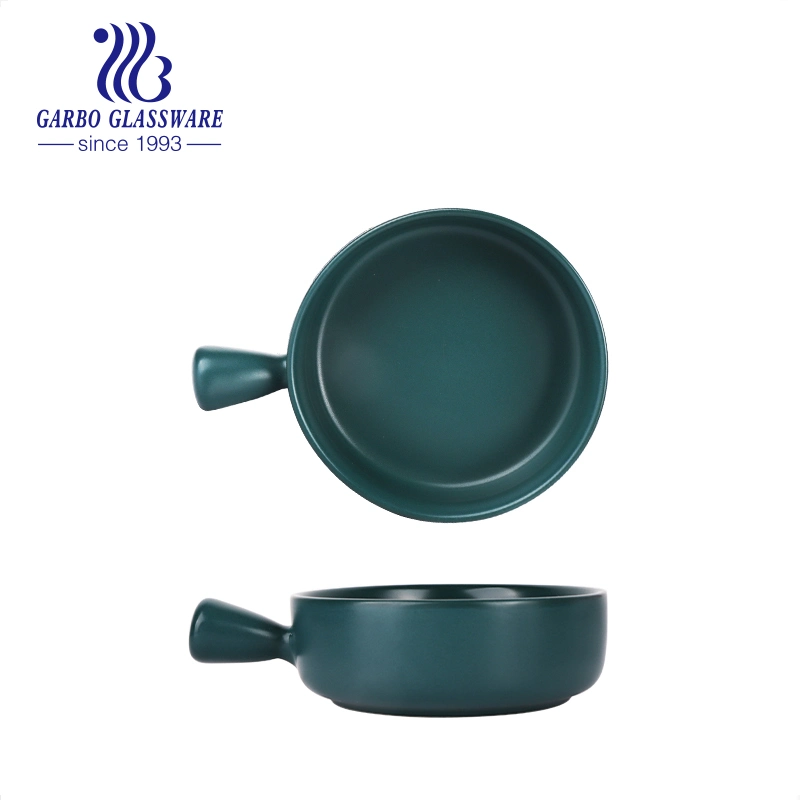 Wholesale Ceramic Tableware Home Kitchen 6inch Color Glazed Porcelain Baking Pan with Handle (TC65080521-G)