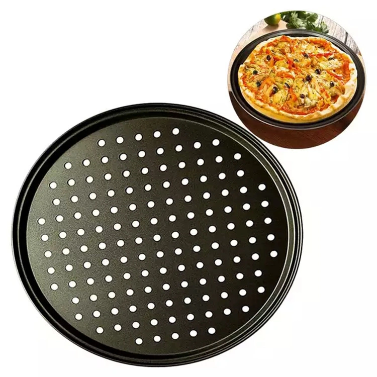 12inch High Quality Cheap Round Perforated Holes Style Oven Use Non Stick Carbon Steel Baking Tray Dish Pastry Pie Pizza Pans