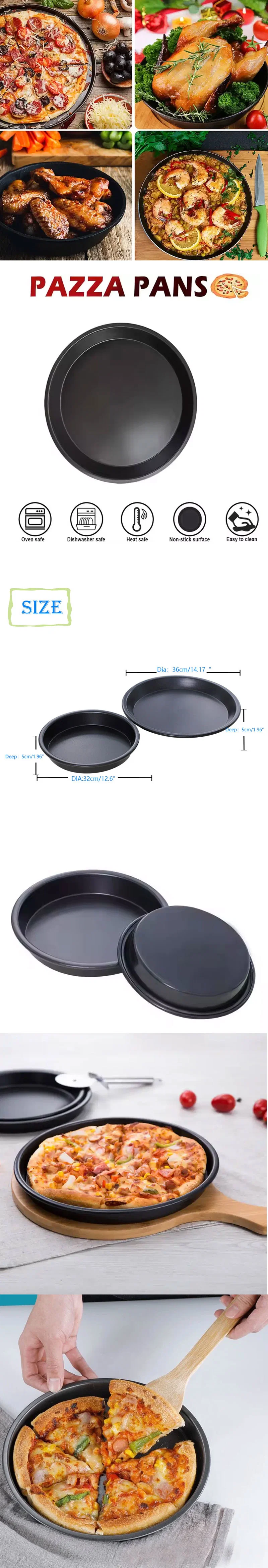 Home Kitchen Hardening Nonstick Carbon Steel Round Pizza Pan Deep Dish Oven Tray Homemade Pizza Baking Sheet