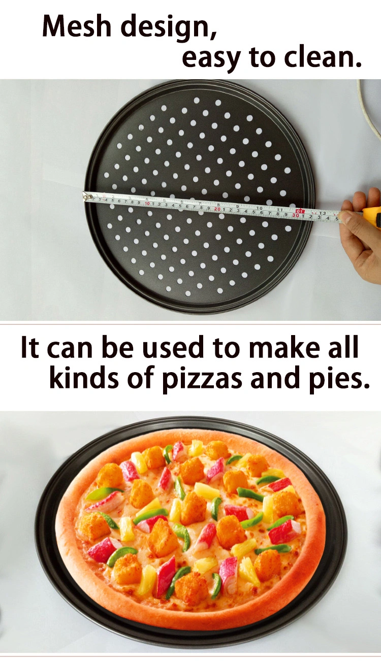 12inch High Quality Cheap Round Perforated Holes Style Oven Use Non Stick Carbon Steel Baking Tray Dish Pastry Pie Pizza Pans