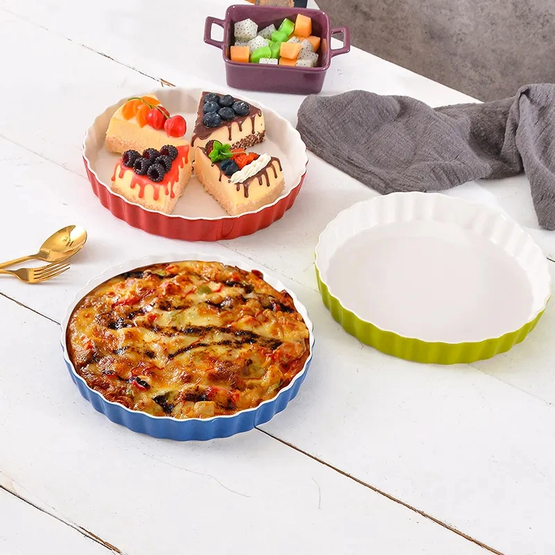Wholesale Hot Selling High Quality Round Corrugated Ceramic Roaster Pie Dish Quiche Cake Pans for Baking Non-Stick