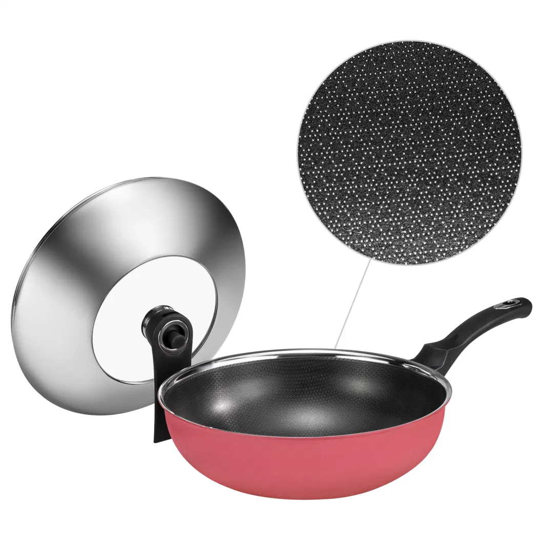 4PCS Frying Pan&Wok Cookware Set Non-Stick Coating Stainless Steel Outer Ceramic Layer