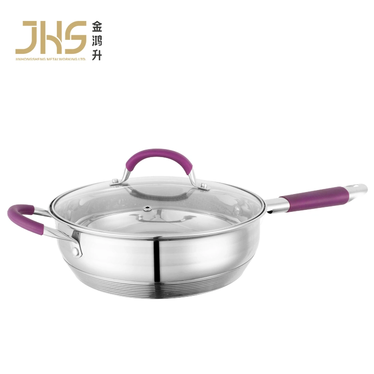 Factory Custom Silicone Handle Frying Pan Fry Pan with Glass Lid