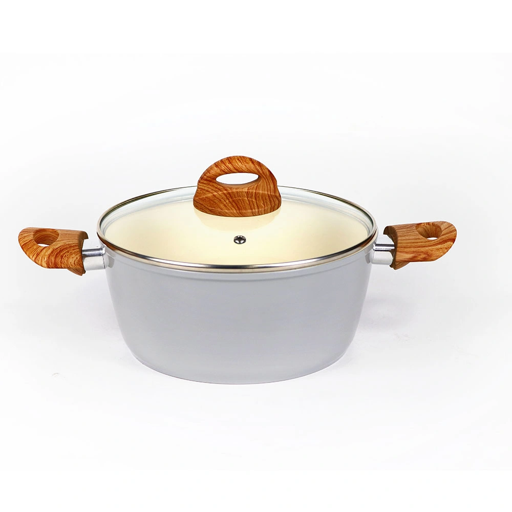 7 Pieces Cream Ceramic Pan and Pot Set Forged Aluminum Nonstick Pans with Induction Base and Glass Cover