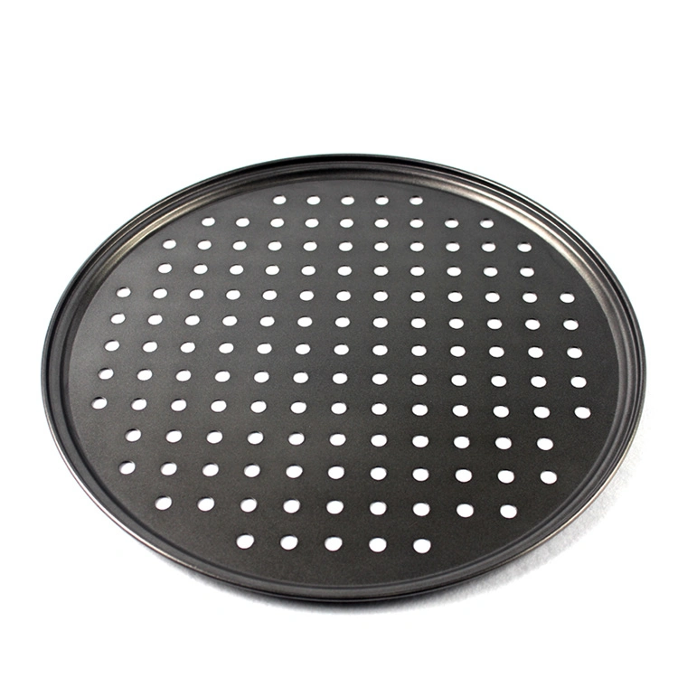 12inch High Quality Cheap Round Perforated Holes Style Oven Use Non Stick Carbon Steel Baking Tray Dish Pastry Pie Pizza Pans