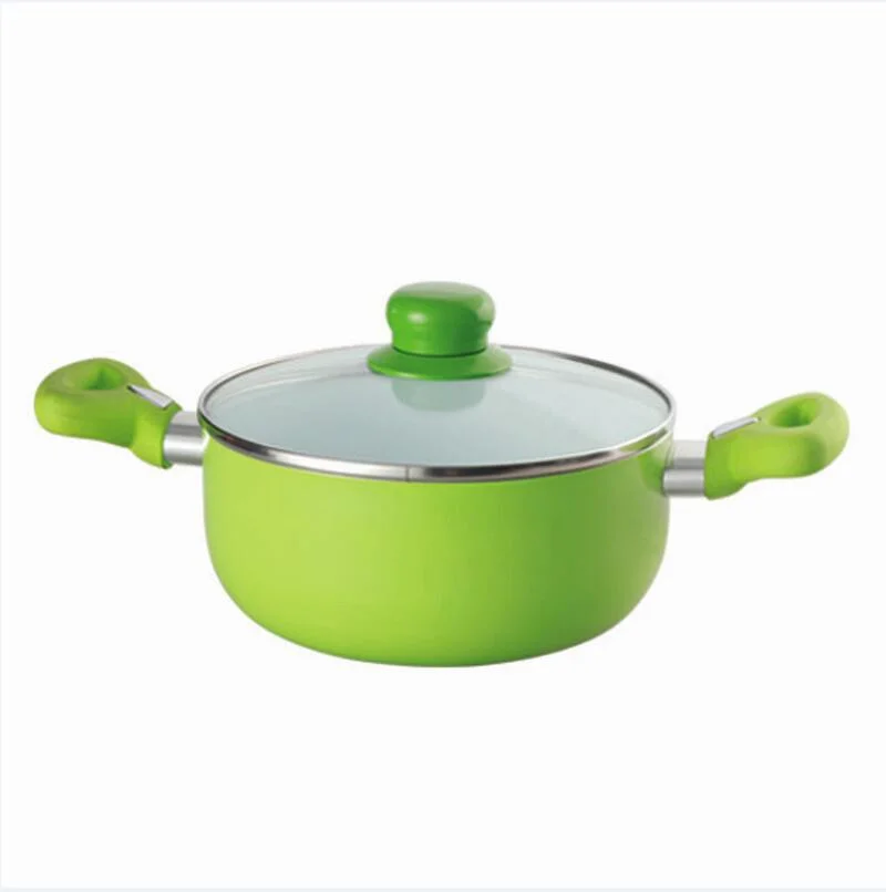 Green Ceramic Cookware Induction Cooking Casserole White Non-Stick Ceramic Coating Inside Cooking Pot with TPR Handles and Glass Cover