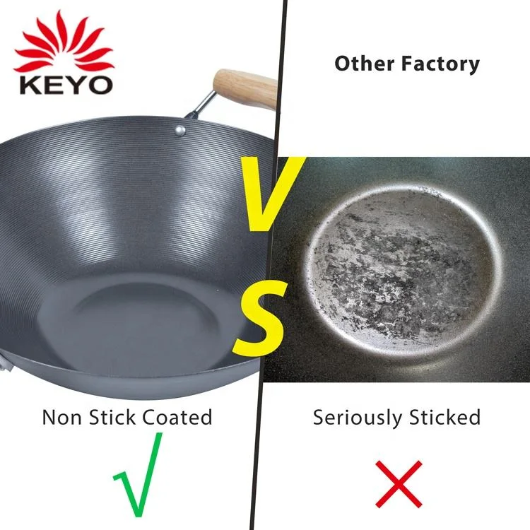 Keyo 14 Inch Chinese Non Stick Wok Pan Carbon Steel