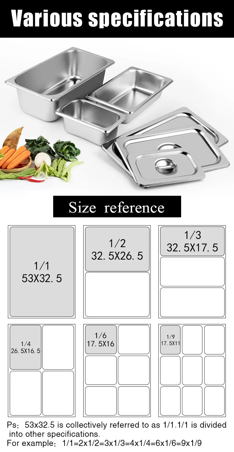 All Sides Stainless Steel Gn Pan for Restaurant Kitchen Hotel Food Container