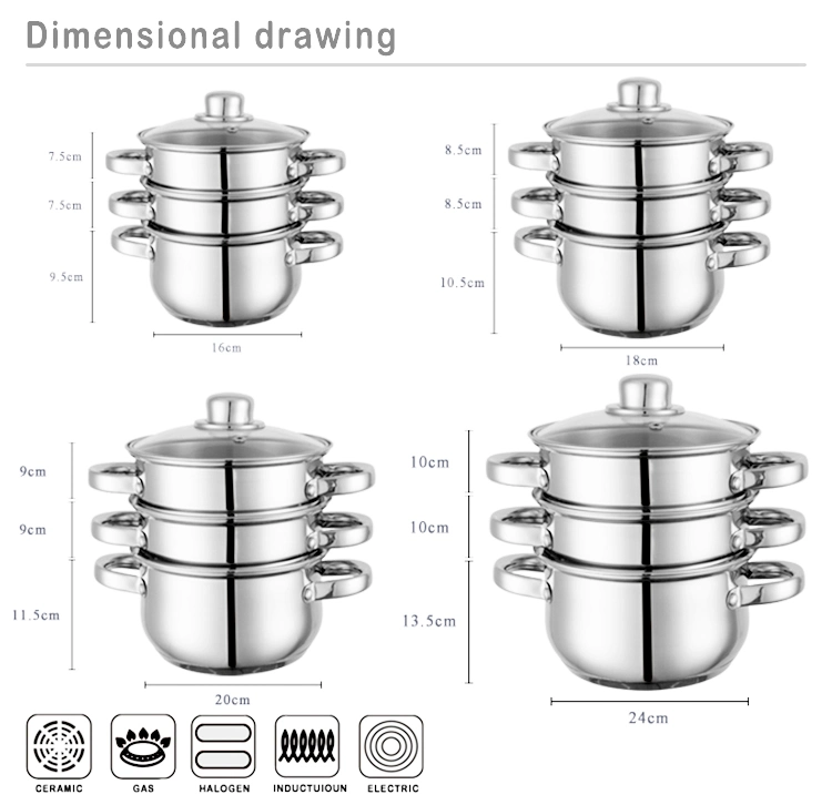Kitchen Cookware Stainless Steel 2 Layer Cooking Food Steamer Cooking Couscous Pot