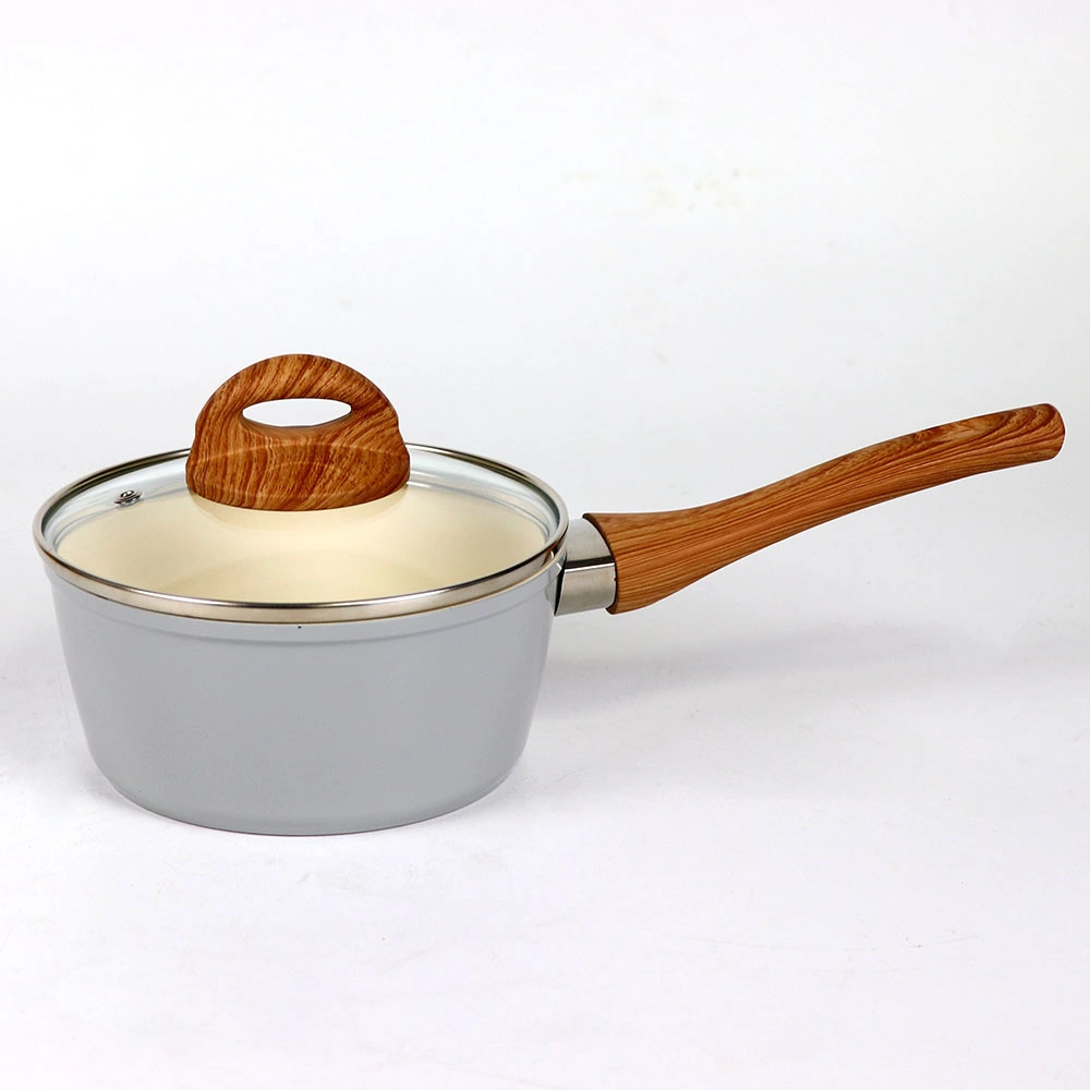 7 Pieces Cream Ceramic Pan and Pot Set Forged Aluminum Nonstick Pans with Induction Base and Glass Cover