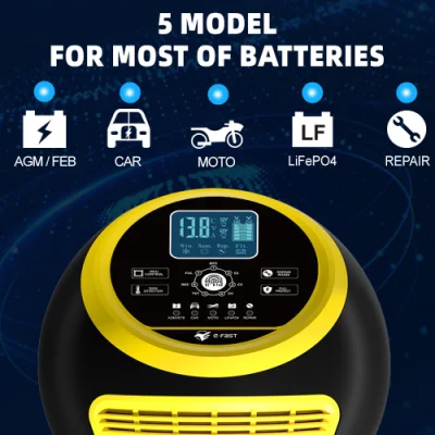 New Design 7-Stage Pulse Repair Lead Acid LiFePO4 Motorcycle Car Battery Charger 12V 20A 24V 10A