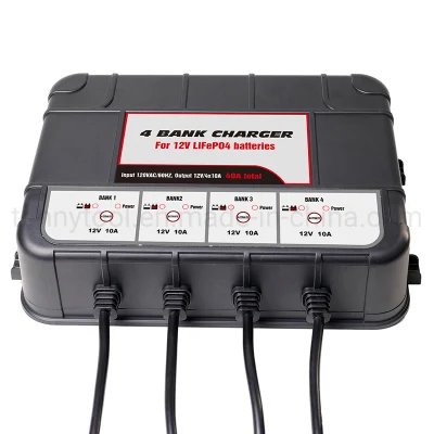 12V 4-Bank 40-AMP (10-AMP Per Bank) Fully-Automatic Smart Marine Charger on-Board Marine Lithium LiFePO4 Battery Charger