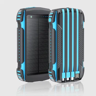 Waterproof 20000mAh Battery Outdoor Power Charger with Detachable Cable Solar Power Bank