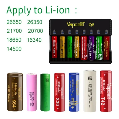 New Release Vapcell Q8 Charger Slots Charger for 8*18650 8*21700 3.7V Li-ion Batteries