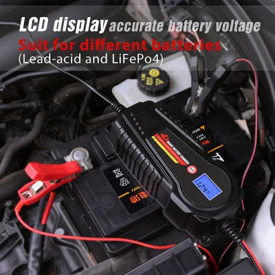 Automotive Battery Charger and Maintainer 12V 6A / 4A Smart Battery Charger for Car, Motorcycle, Charger for Lithium, Lead-Acid, LiFePO4 Battery
