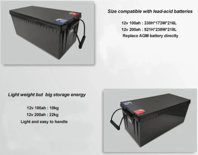 12V 24V LiFePO4 Lead-Acid Replacement Lithium Battery 100ah 200ah 280ah for Solar, Golf Cart