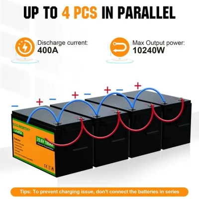 Eco-Worthy 24V 100ah Solar LiFePO4 Ion Lithium Battery for Home Use 48V