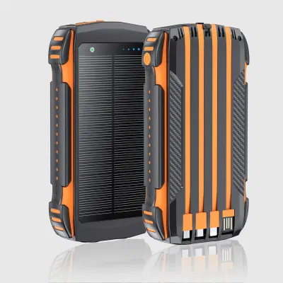Waterproof 20000mAh Battery Outdoor Power Charger with Detachable Cable Solar Power Bank