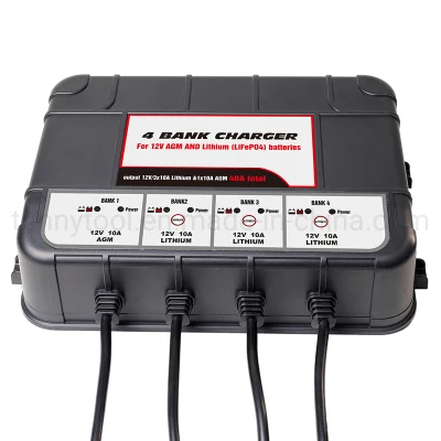 12V 4X10A Lead Acid &amp; Lithium (LiFePO4) Automatic Trickle Battery Charger Smart Battery Maintainer for Car Motorcycle Lawn Mower Boat