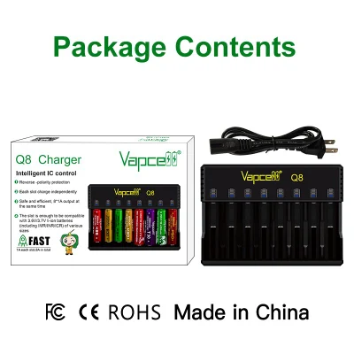 New Release Vapcell Q8 Charger Slots Charger for 8*18650 8*21700 3.7V Li-ion Batteries