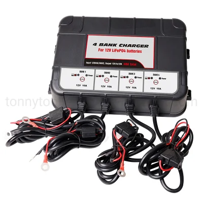 12V 4-Bank 40-AMP (10-AMP Per Bank) Fully-Automatic Smart Marine Charger on-Board Marine Lithium LiFePO4 Battery Charger