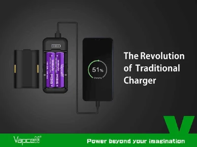 2 Slots 5V Intelligent Portable Battery Charger Universal 3.6V 3.7V 18650 Battery Charger Vapcell P2 for 18650 Li-ion Battery