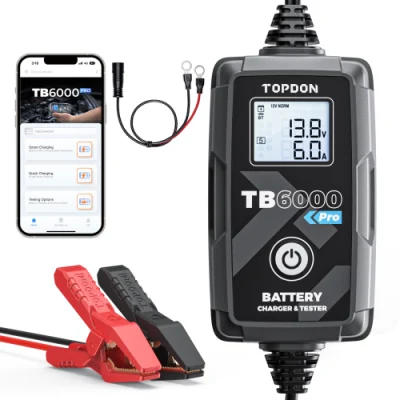 Topdon Tb6000PRO Portable Professional Mini 6V 12V Smart DIY Lead Acid Lithium Auto Trickle Swift 2 in 1 Multi Function Fast Battery Tester Car Battery Charger