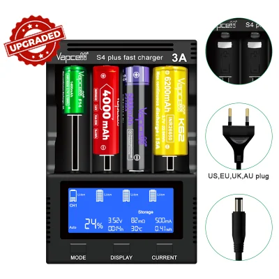 12A 4 Slots Smart Fast Battery Charger for Rechargeable Cell 21700 18650 26650 18500 AA Batteries