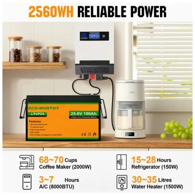Eco-Worthy 24V 100ah Solar LiFePO4 Ion Lithium Battery for Home Use 48V