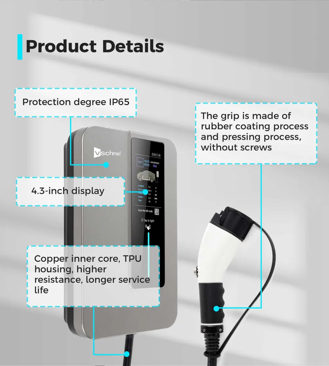 Customized AC Home 16 40 48 AMP Ocpp Type 2 Type 1 Level 2 UL 22kw 11kw 9.6kw 7kw Smart Wall Mounted Electric Car Fast EV Battery Charger