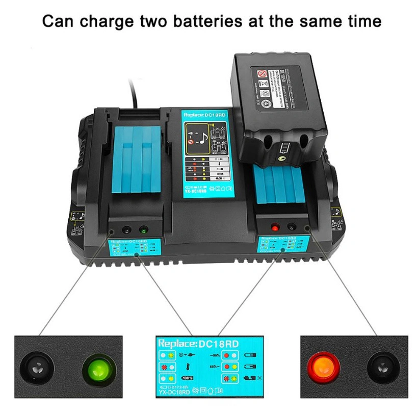 DC18rd 4A Makita Dual Charger Replacement for Makita 18V Battery Charger Bl1830 Bl1430 Bl1850 Bl1860 Makita Dril Battery Charger