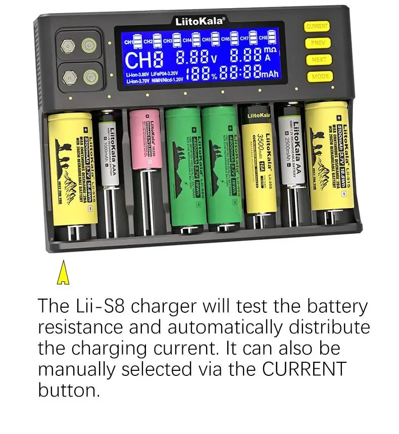 Liitokala Lii-S8 8-Slot Fast Charging for Rechargeable Li-ion Feso4 Battery NiMH Battery 18650 21700 Battery Charger