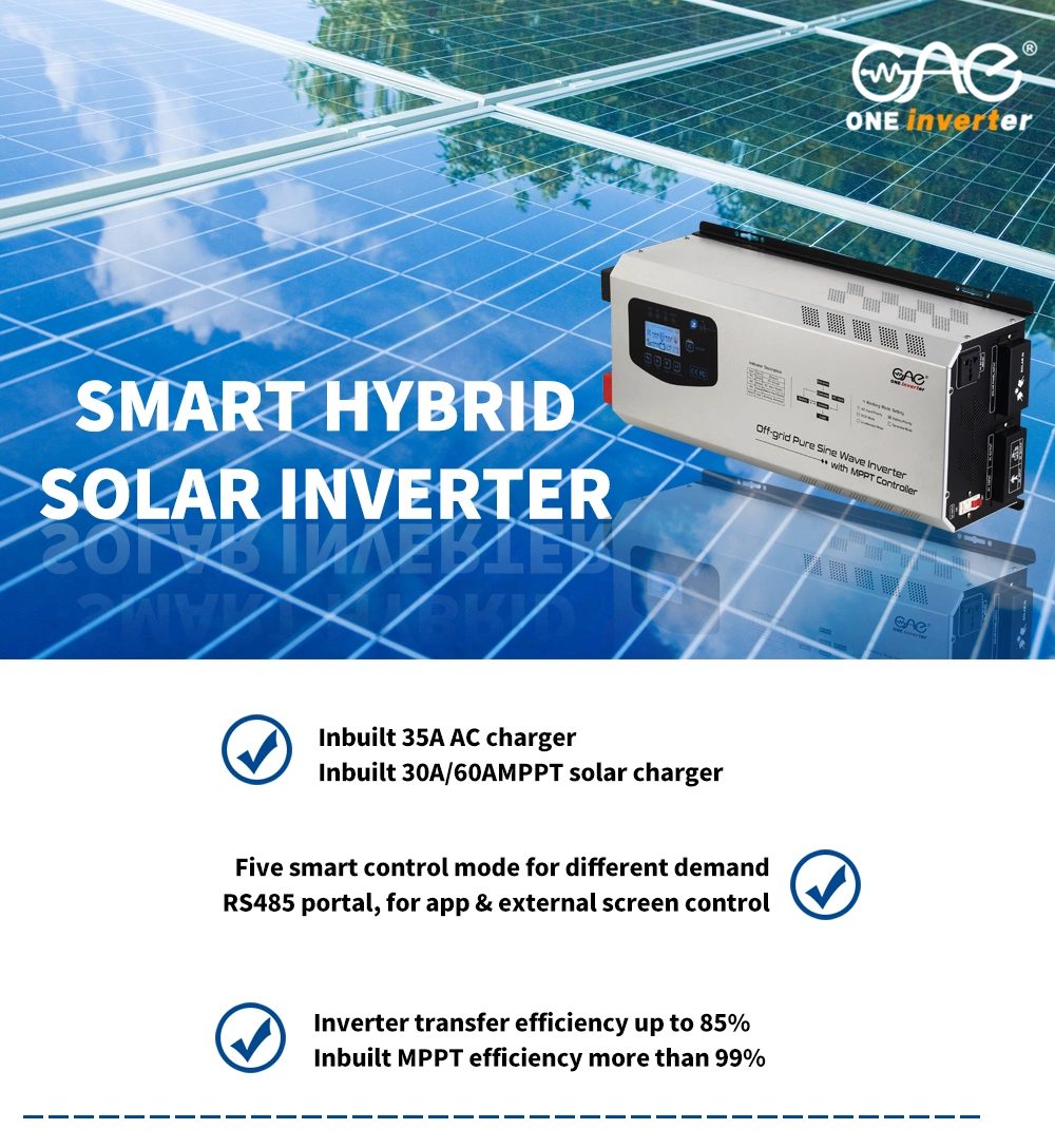 5kw Hybrid Solar Inverter 24V 48V 120V 220V off Grid Pure Sine Wave Inverter + 50A MPPT Solar Charge Controller + 35A AC Charger
