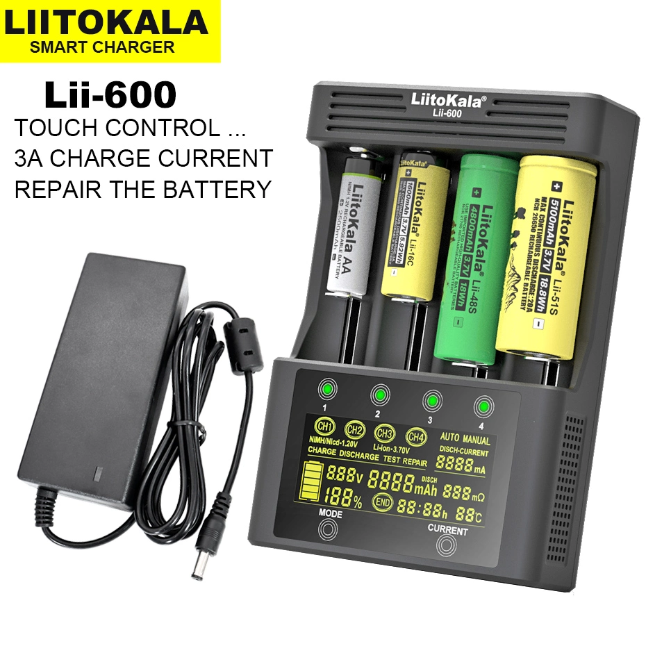 LCD Display Liitokala Lii-600 Battery Charger for 3.7V 1.2V 18650 26650 21700 26700 AA AAA