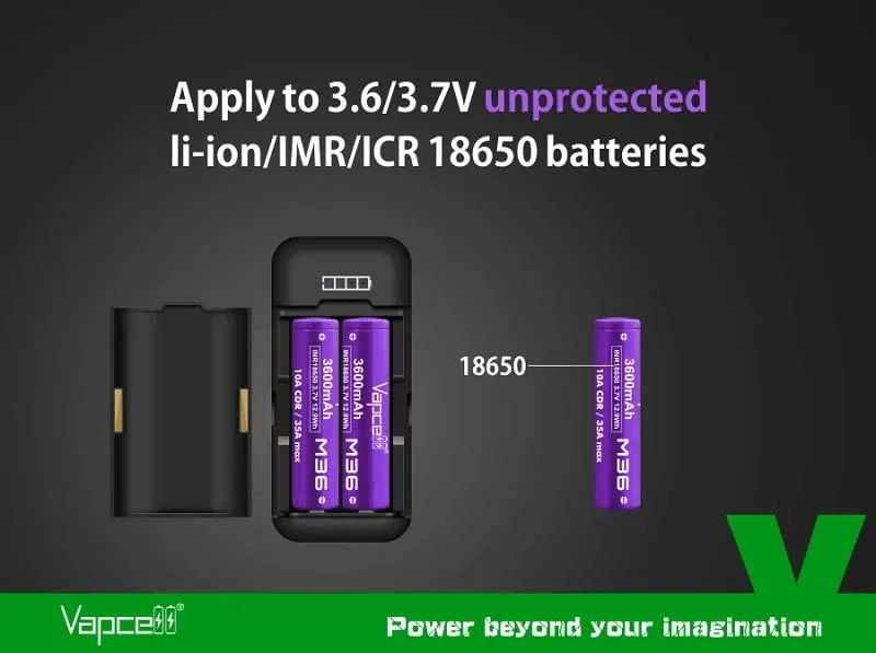 2 Slots 5V Intelligent Portable Battery Charger Universal 3.6V 3.7V 18650 Battery Charger Vapcell P2 for 18650 Li-ion Battery