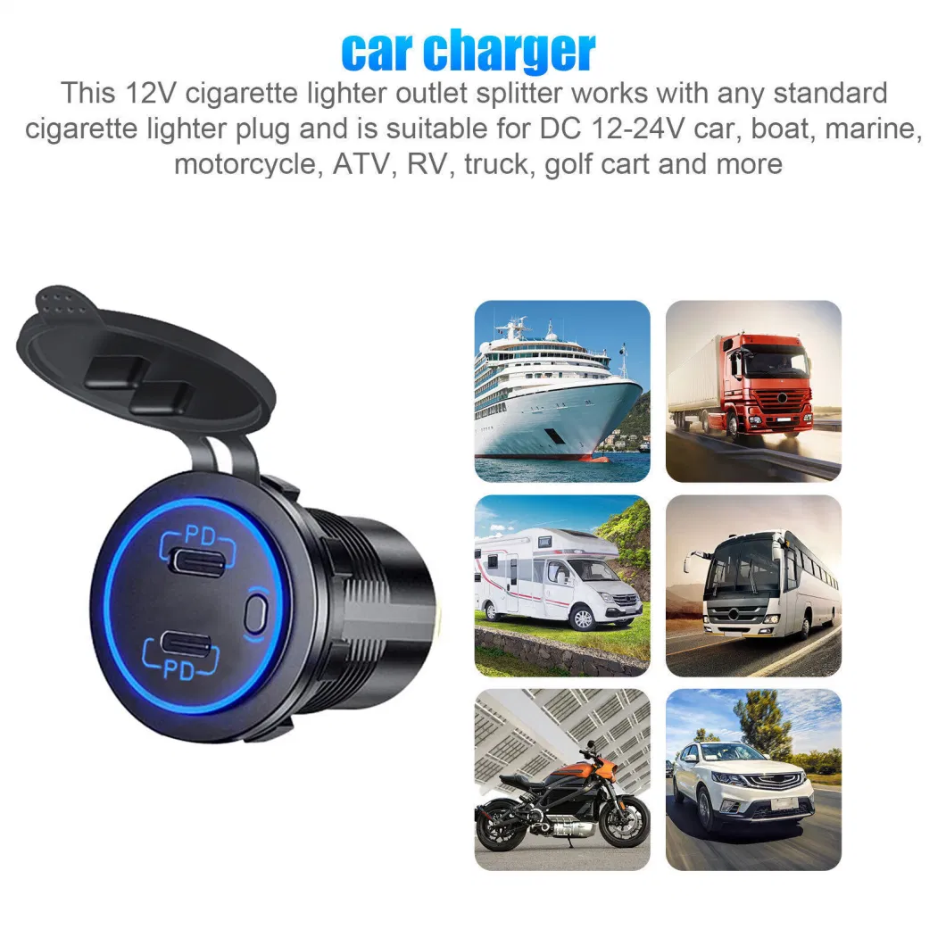 Dual USB Car Charger Socket Outlet Qualcomm Pd Charger for Car Motorcycle