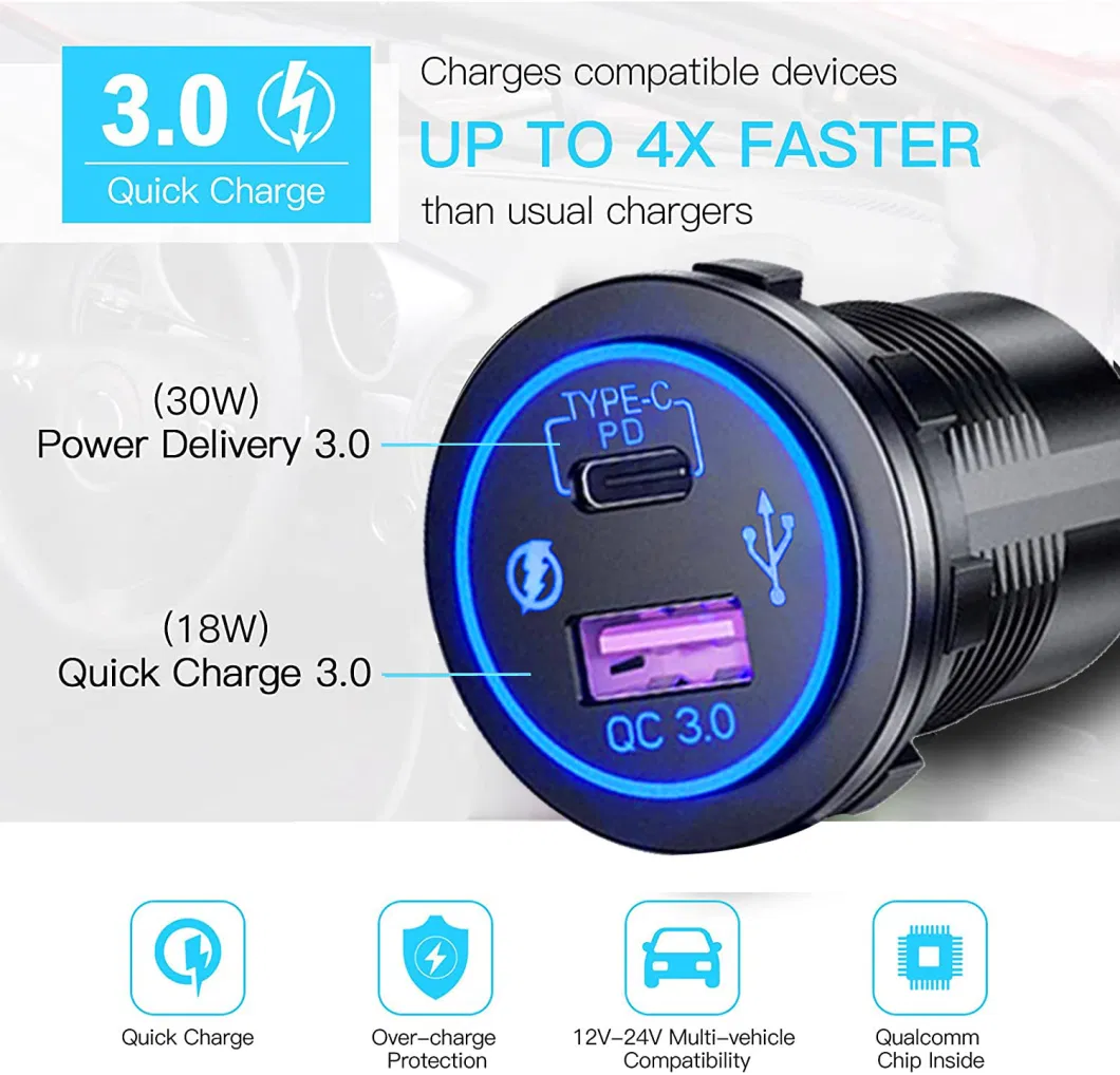 49W USB 3.0 + Pd3.0 Car USB Mobile Charger Auto Charger