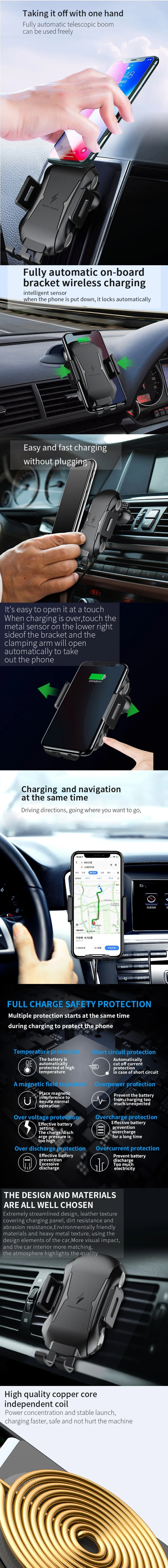 Wireless Car Charger Stand Infrared Automatic 15W Auto-Clamping Fast Charging for Samsung iPhone