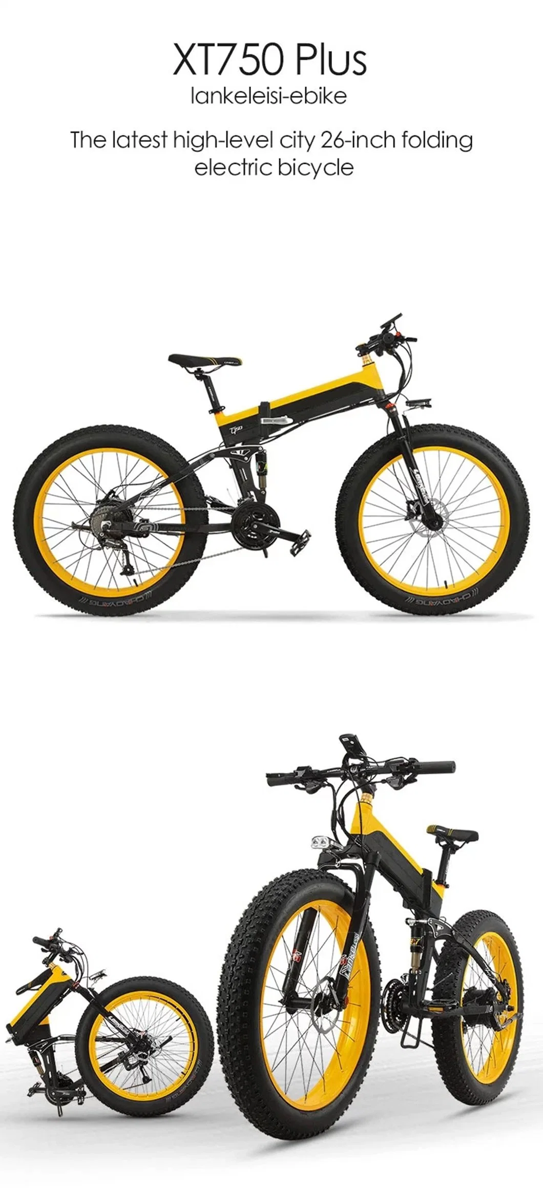 26 Inch Full Suspension Electric Bike Snow Bike with Smart LCD Display