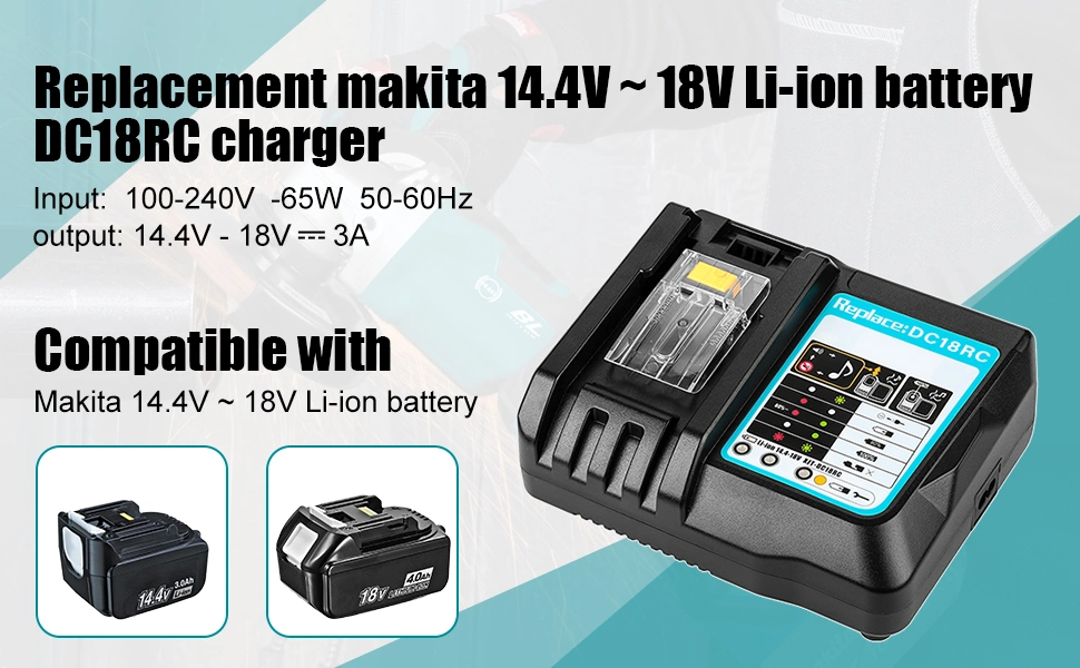 Li-ion Power Tools Battery Charger DC18RC Replacement for Makita 14.4V 18V Cordless Drill Charger for Makita Bl1830 Bl1840 Bl1850 Bl1860 Charger