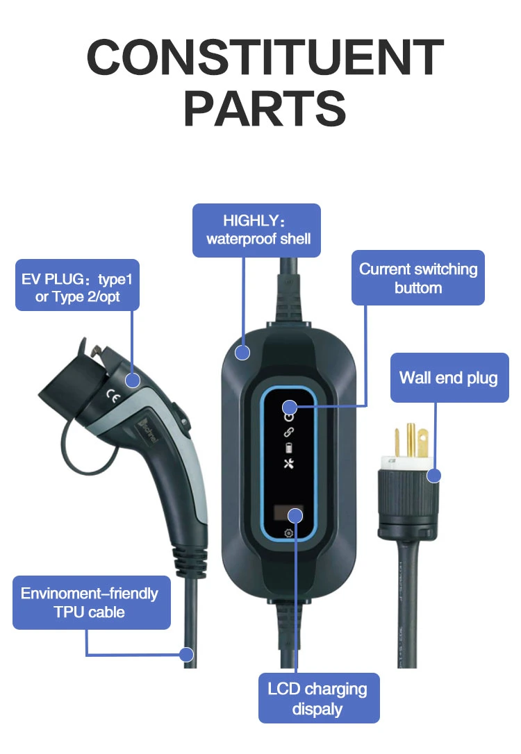 SAE J1772 Charger with NEMA 6-20 Plug Level 2 EV Charger From 16 AMP Portable Electric Vehicle Charger 5m Cable