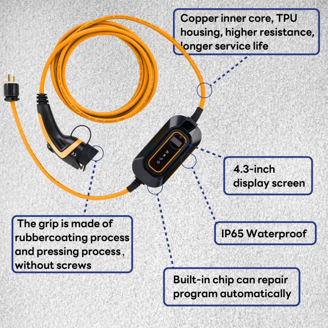 Vschnel NEMA 6-20 Level 1 EV Charger - 110V 16 AMP with 21 FT Extension Cord - Compatible with J1772 Evs