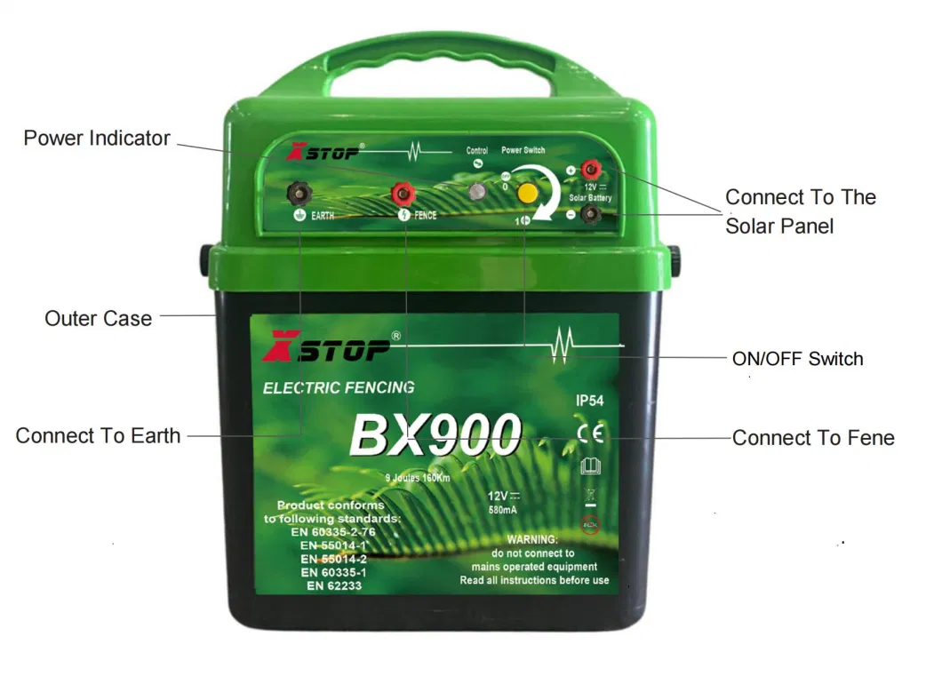 Solar Powered Low Impedance Charger Electric Fence Energizer and Charger for Electric Fence Farm