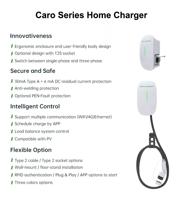 Gsl Energy IP65 Waterproof Wallbox 3 Phase 1 Phase 7.4kw 22kw Electric Car Battery Charger with Smart APP