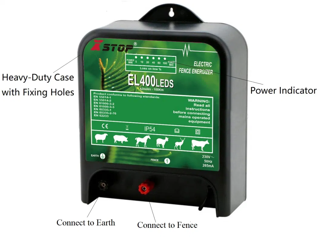 DC12V with LED Indicator Battery Control Energizer Powered 4 Joules Solar Electric Fence Charger for Livestock