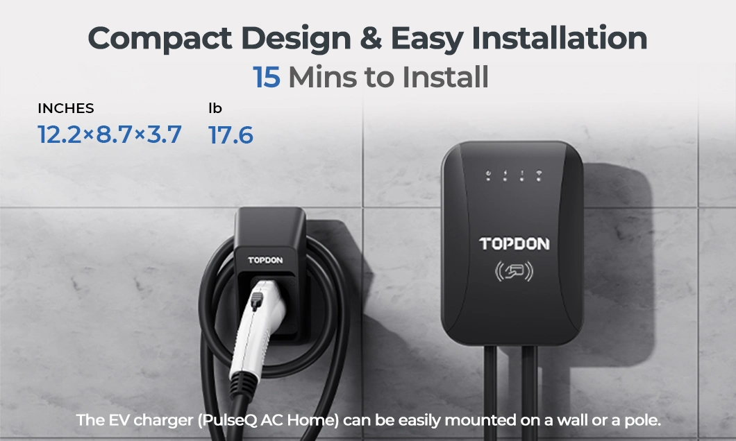 Topdon Pulseq AC Home Professional Smart 22kw 11kw 9.6kw 7kw 16 32 40 AMP Type 2 Type 1 Wallbox Mounted Electric Car Vehicle UL Certified Super Fast EV Charger