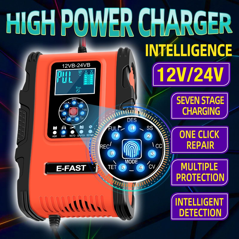 12V 24V 12A Pulse Repair Charger/ LiFePO4 Motorcycle &amp; Car Battery Charger/AGM Deep Cycle Gel Efb Lead-Acid Charger