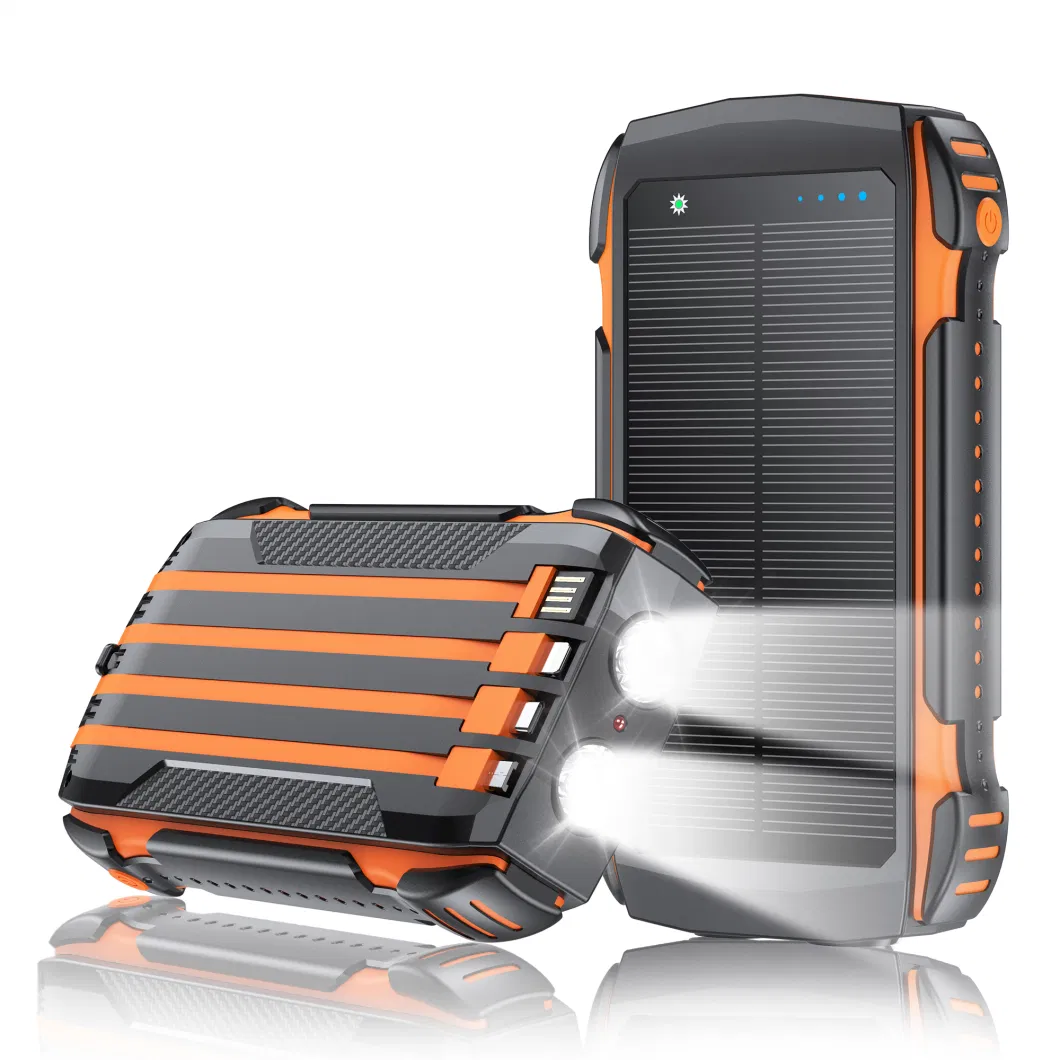 Waterproof 20000mAh Battery Outdoor Power Charger with Detachable Cable Solar Power Bank