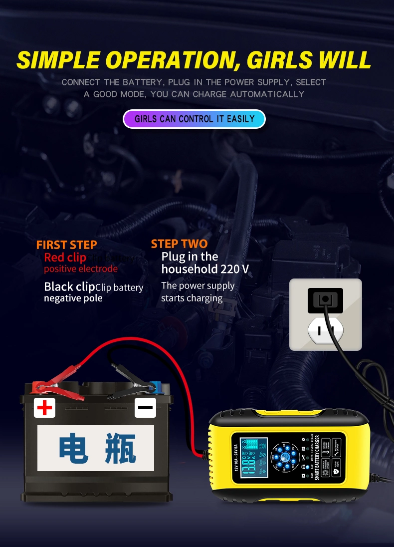 E-Fast Zyx-J50 Portable 7-Stage 12V 10A 24V 5A Car Battery Charger Deep-Cycle Lead Acid Battery Charger