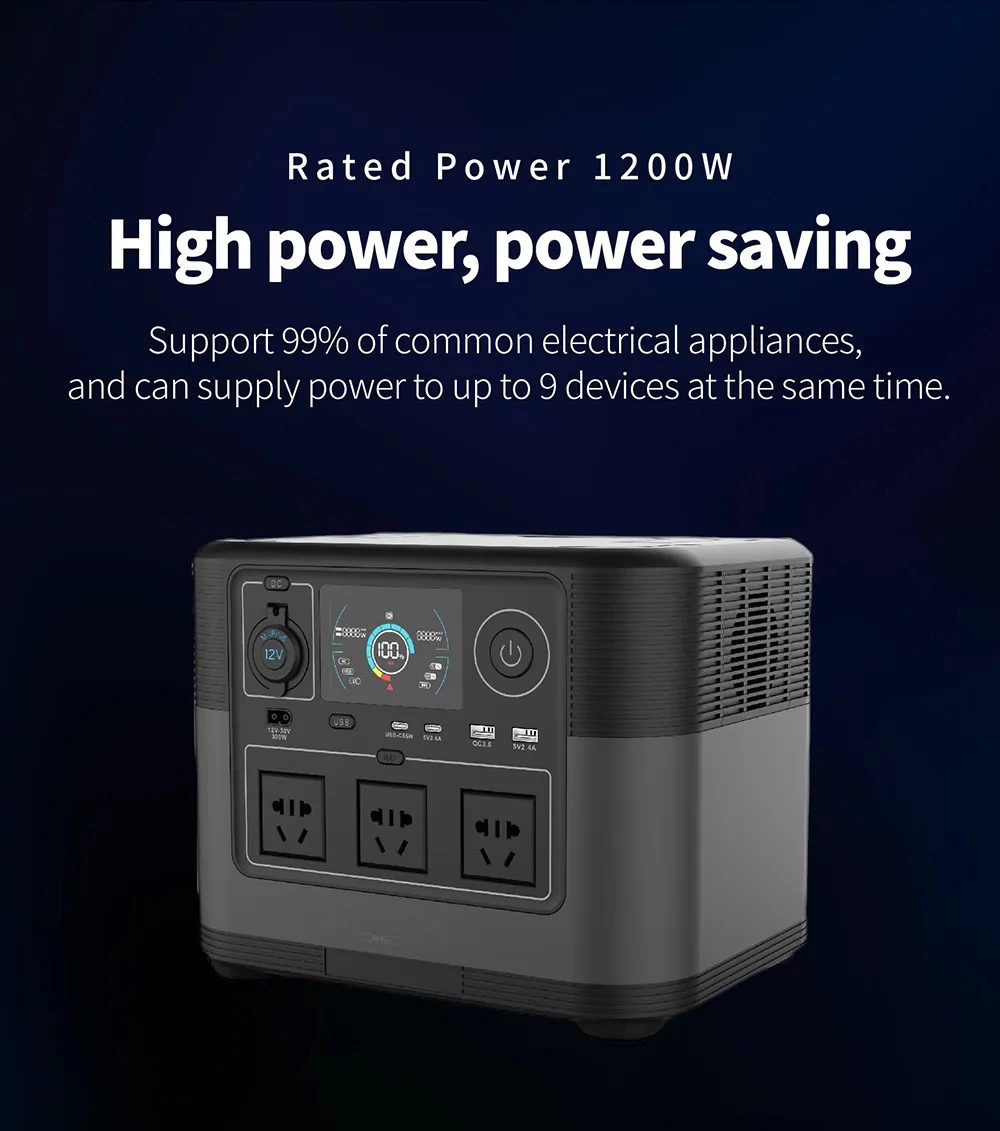 LiFePO4 Battery 1200W 1000W 1kw Porable Power Station Peak Power Fast Charger for Outdoor Camping